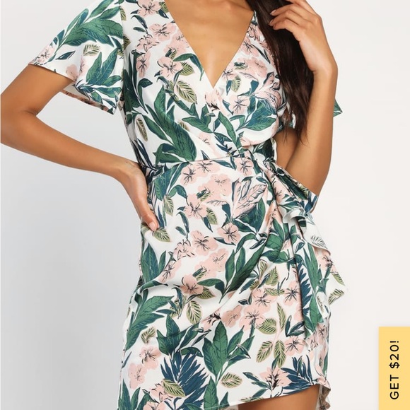 Lulus Lush Loving White Tropical Floral Flutter Sleeve Mini Dress - Picture 1 of 8